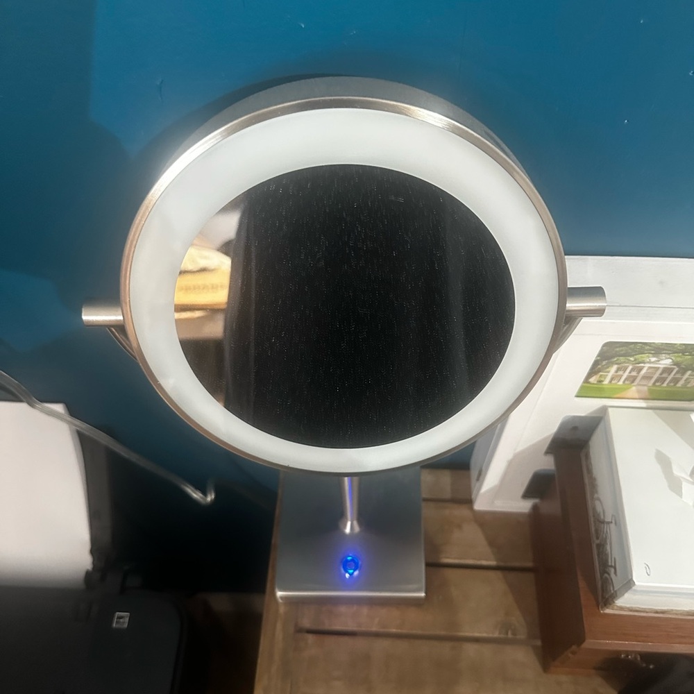 LED Lighted Makeup Mirror in Silver and White